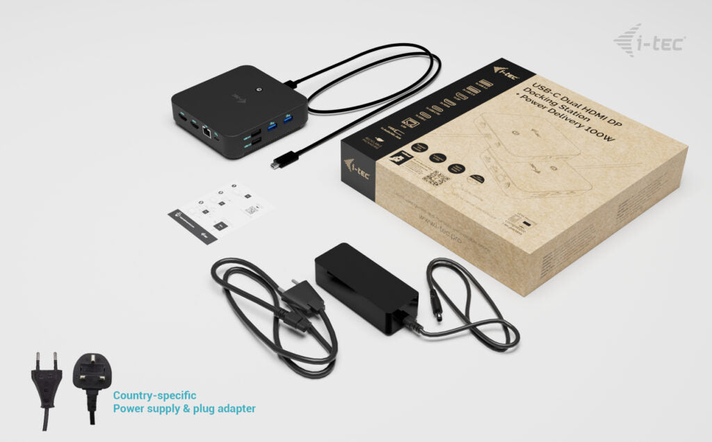i-tec Dockingstation – USB-C, 1× DP, 2× HDMI, 5× USB-A, 100 W PD, GbE, für Windows/Mac/ChromeOS