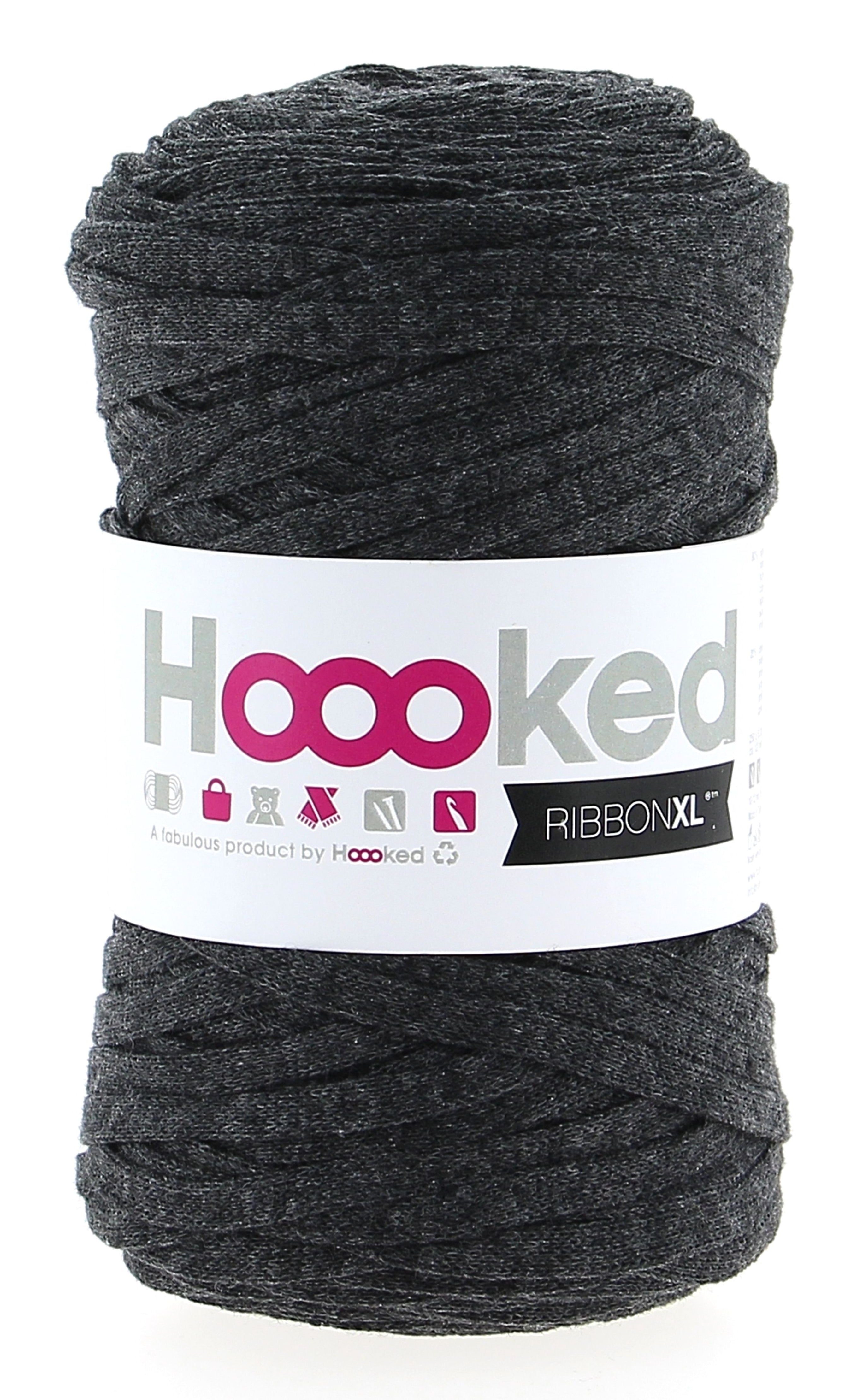 Hoooked RibbonXL Textilgarn Anthrazit – 250 g, 120 m, Baumwolle, Nadel 8–12 mm
