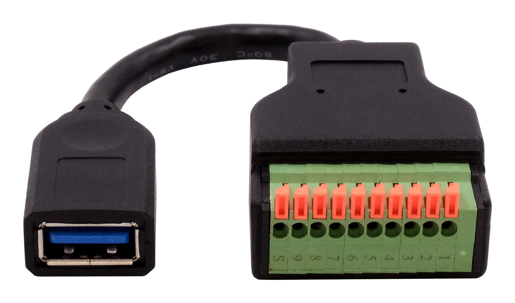 EXSYS EX-49126 Adapter USB-A zu 10-poligem Terminalblock – USB 3.2 Gen 1 (5 Gbit/s), 0,15 m – Schwarz