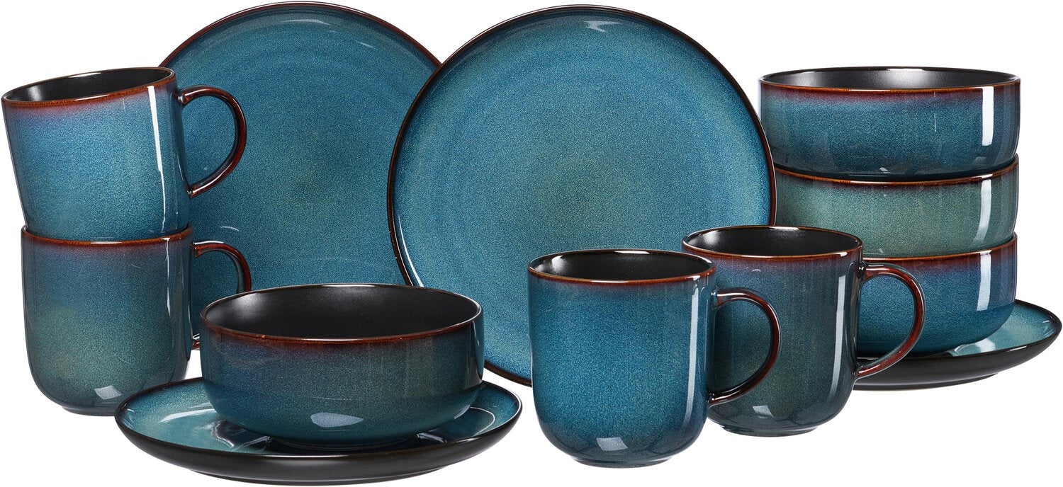 Ritzenhoff & Breker Frühstücks-Serviceset Bali – 12-teiliges Set, Steinzeug, Blau, spülmaschinenfest