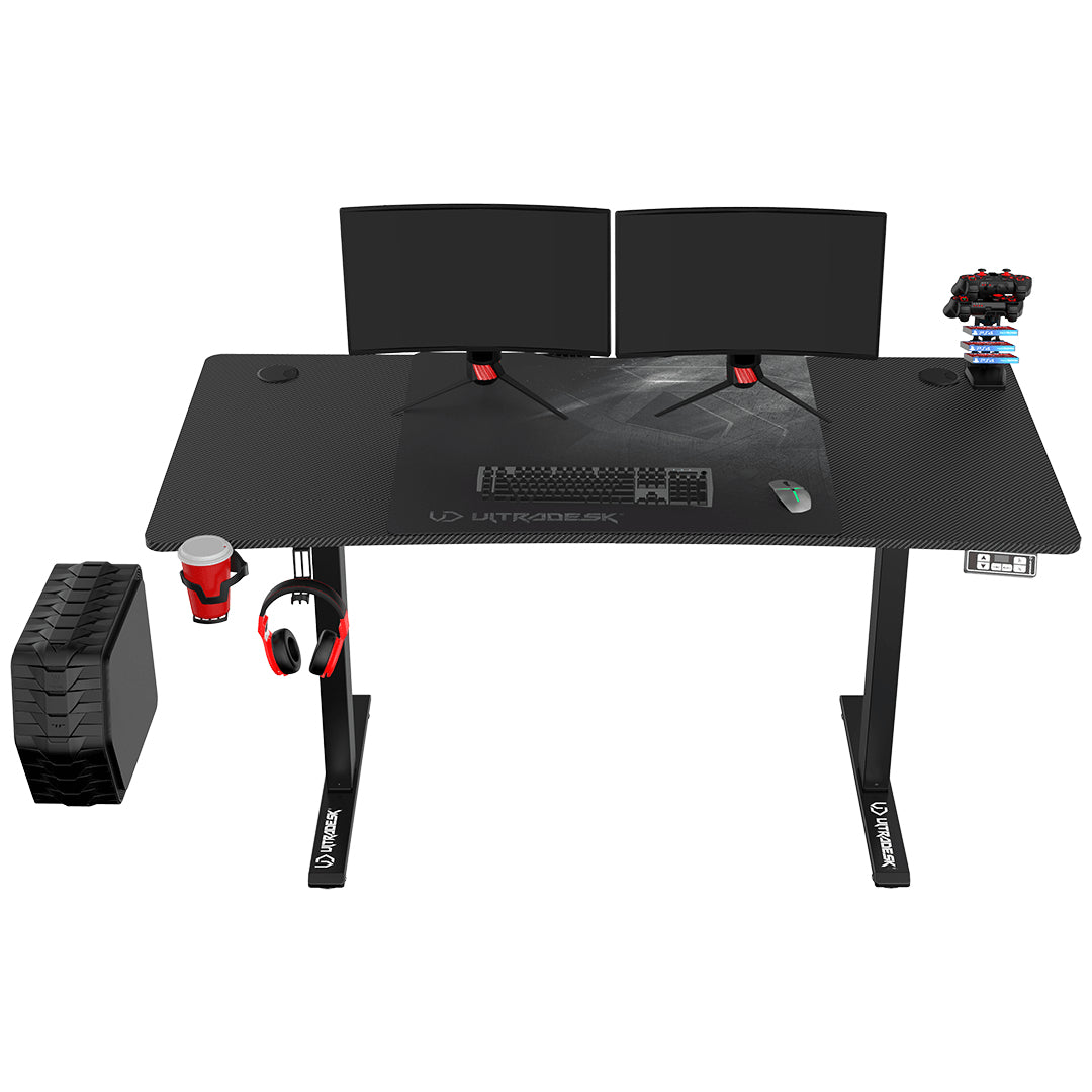Ultradesk Level V2 Gaming-Tisch – 140 × 68 cm, höhenverstellbar, schwarz, Stahl