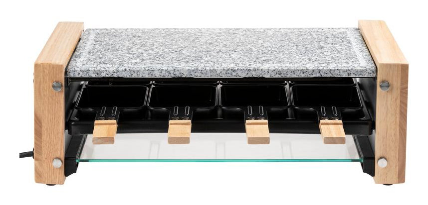 Furber. Furber Racletteofen Festa – 8 Personen, 1200 W, Steinplatte – Schwarz/Marmor/Holz