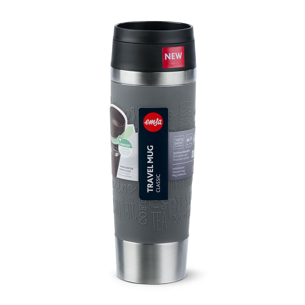 EMSA Travel Mug Classic Thermobecher 500 ml – doppelwandig, Edelstahl, grau
