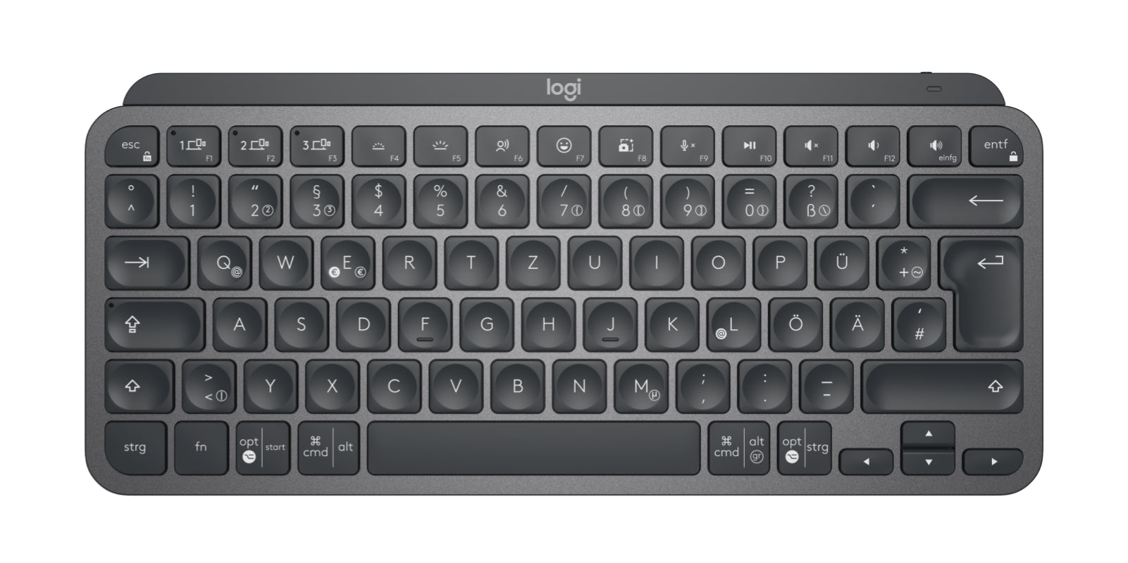 Logitech MX Keys Mini – Tastatur, kabellos (Bluetooth/2,4 GHz), DE-Layout (DE), Dunkelgrau