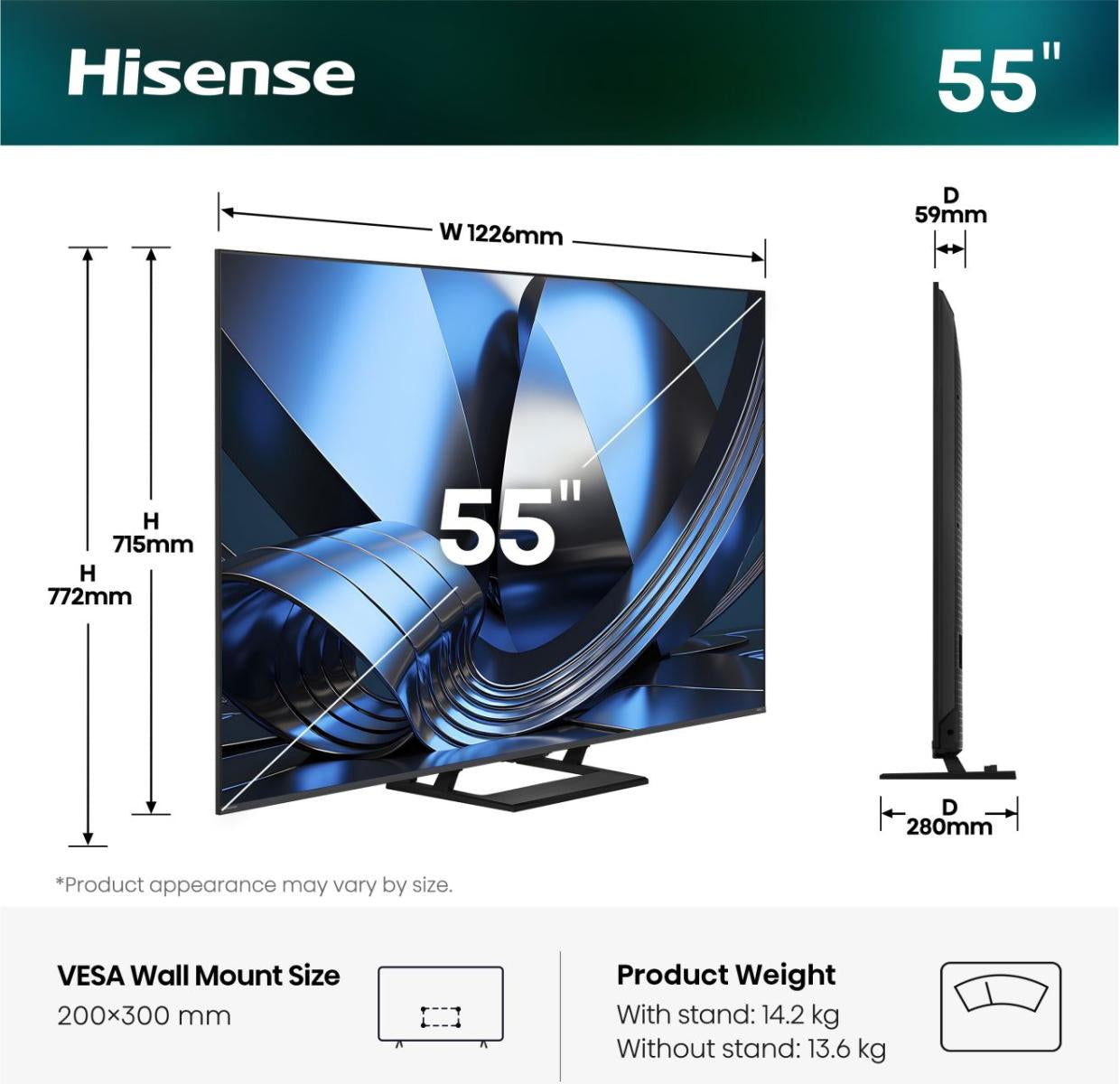 Hisense U7SE – 55" TV – 4K UHD – Mini-LED (ULED) – VIDAA – 144 Hz – Dolby Vision