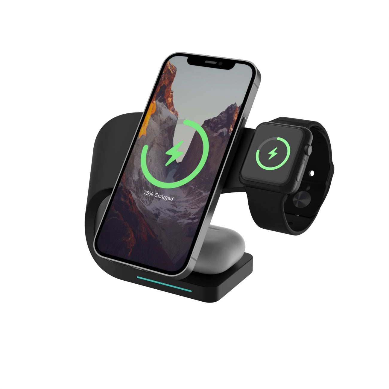 Vinnic DIRAN 4-in-1 Ladeständer – Qi – 15 W/3 W/5 W – magnetisch – für iPhone/Apple Watch/AirPods – Schwarz