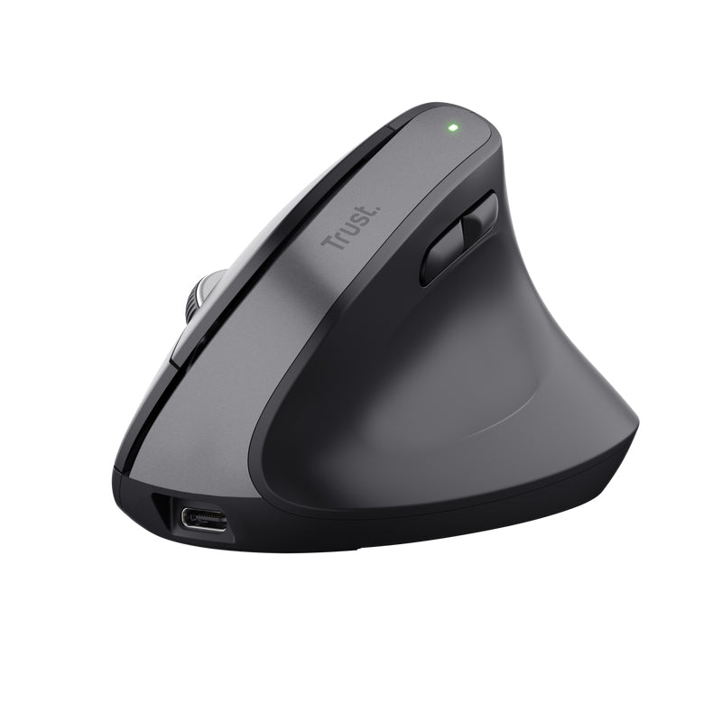 Trust Bayo+ Ergonomische Maus – kabellos, Bluetooth + 2,4 GHz (USB-A), 2'400 dpi, 6 Tasten, für Rechtshänder
