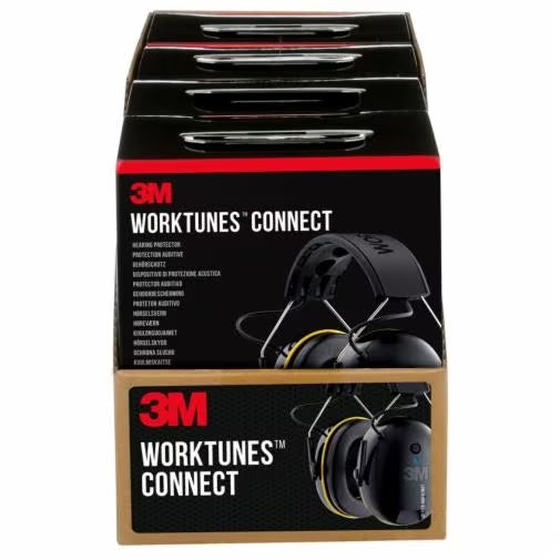 3M WorkTunes Connect Kapselgehörschutz – Bluetooth, mit Mikrofon, 31 dB, Kopfbügel, Schwarz