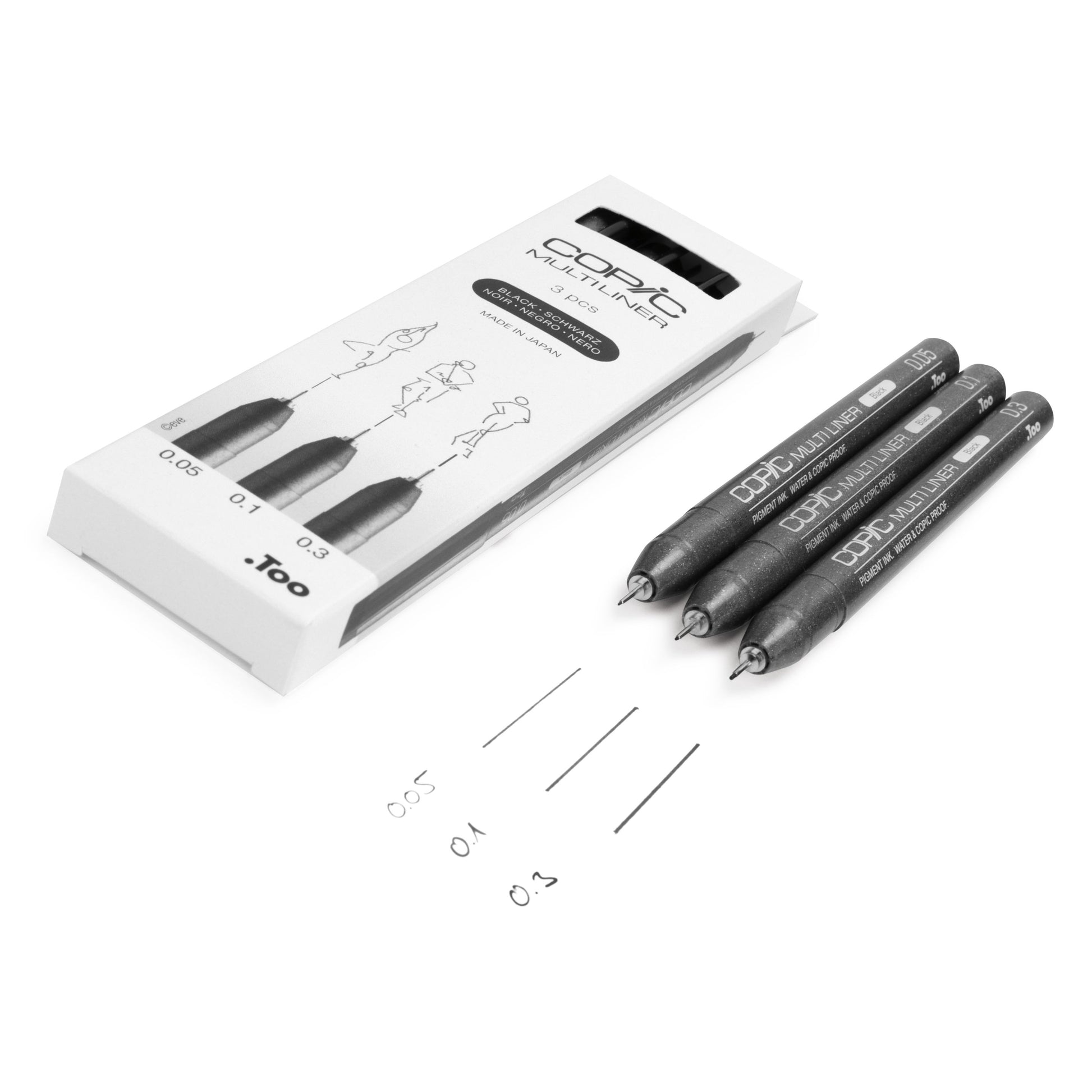 Copic Multiliner Fineliner – 3 Stk., 0,05–0,3 mm, schwarz, wasserfest