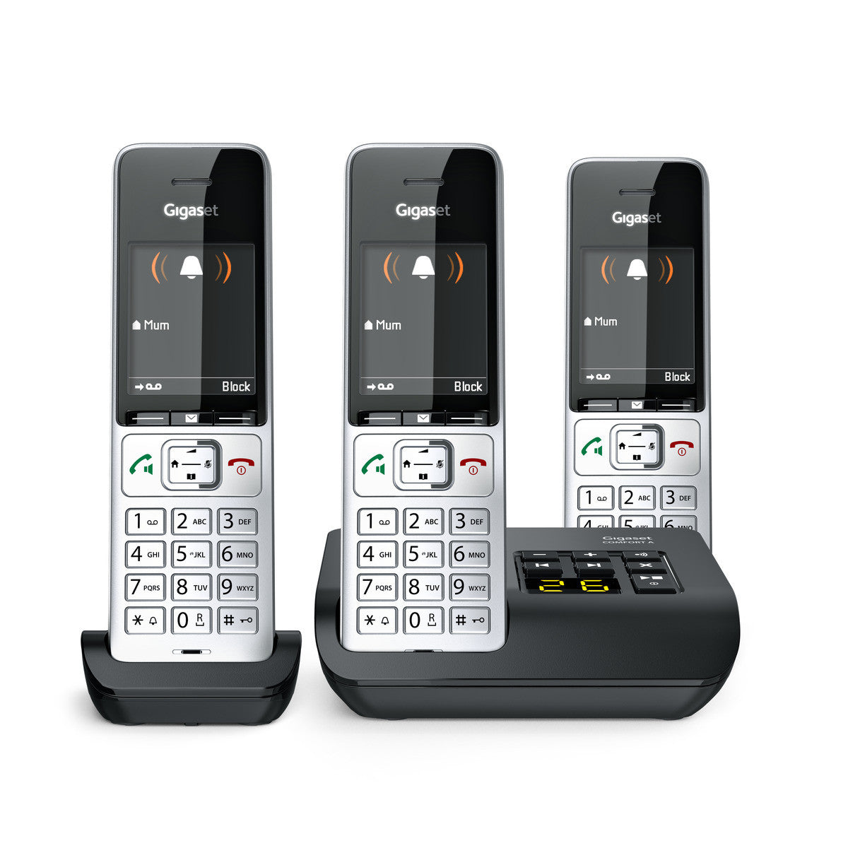 Gigaset Comfort 500 A Trio – WLAN-Telefon, inkl. 3 Mobilteile, DECT (GAP), Silber/Schwarz