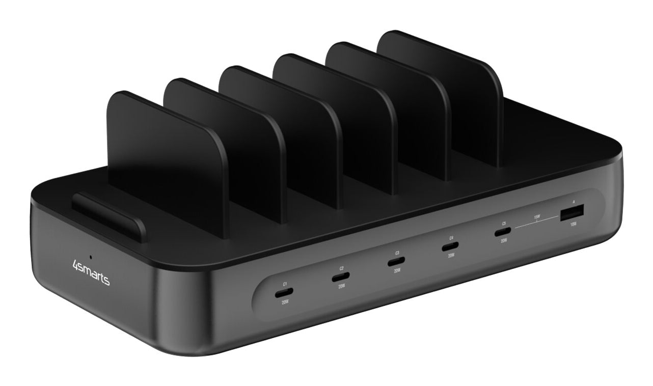 4smarts Ladestation Team USB-Desktop-Ladegerät 100 W – USB-C×5, USB-A×1 – für Apple – Schwarz
