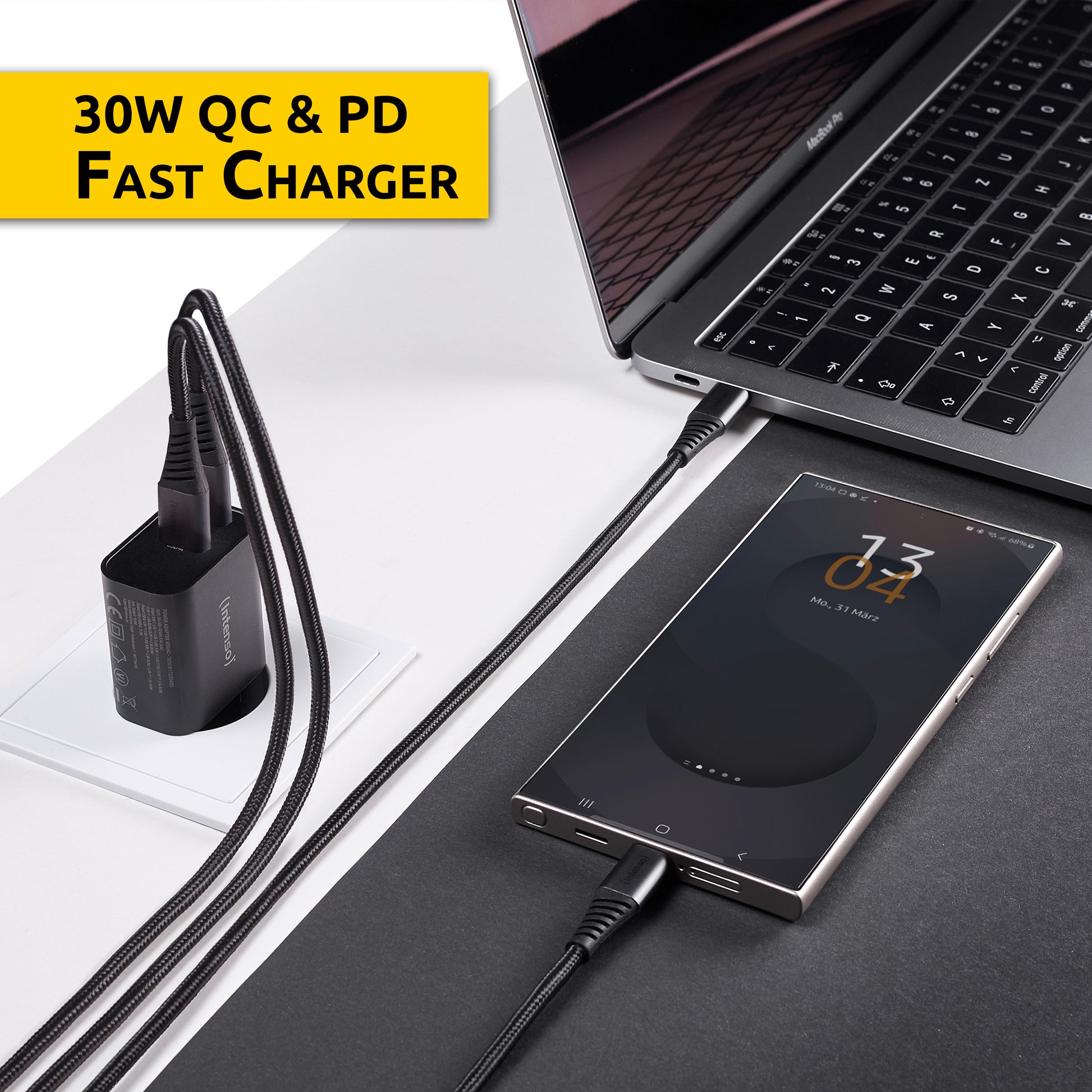 Intenso W30AC USB-Ladegerät 30 W – USB-C×1, USB-A×1 – Schwarz