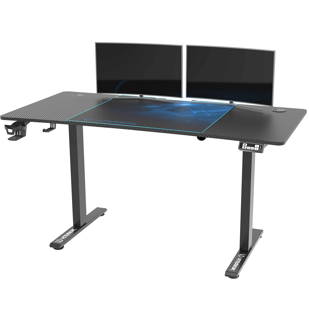 Ultradesk Level V2 Gaming-Tisch – 140 × 68 cm, höhenverstellbar, schwarz/blau, Stahl