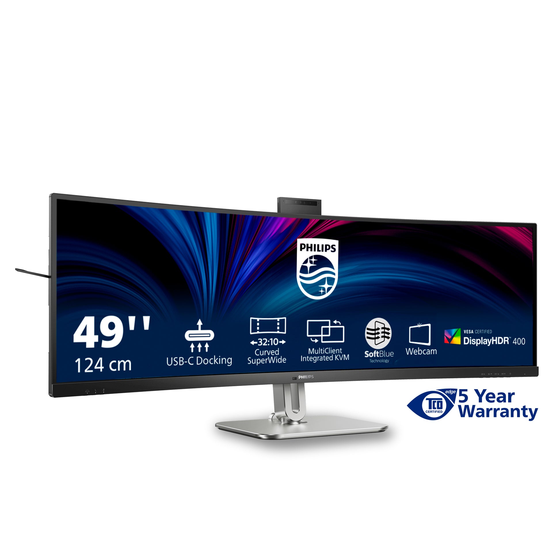 Philips 49B2U6900CH/00 – Monitor, 48,8", 450 cd/m², Webcam, KVM, 3× USB-C, Gebogen, VESA 100 × 100, Schwarz