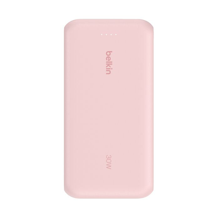 Belkin Powerbank 20000 mAh, PD 30 W, mit integriertem USB-C-Kabel, Pink
