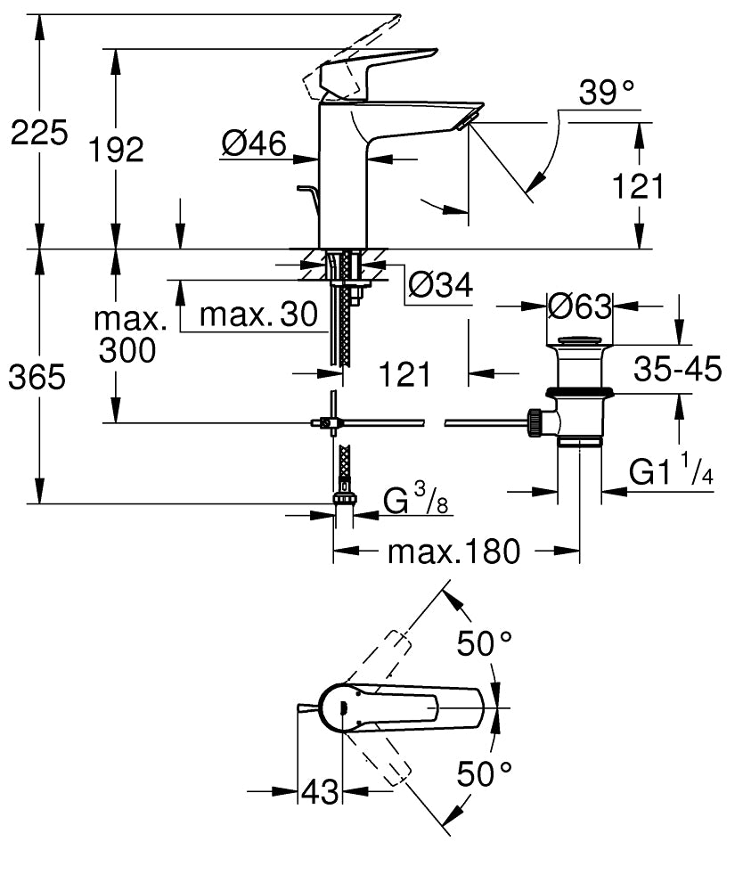 GROHE Unterputz-Badebatterie Start – 19,2 cm, Metall, Einhebelmischer, Schwarz