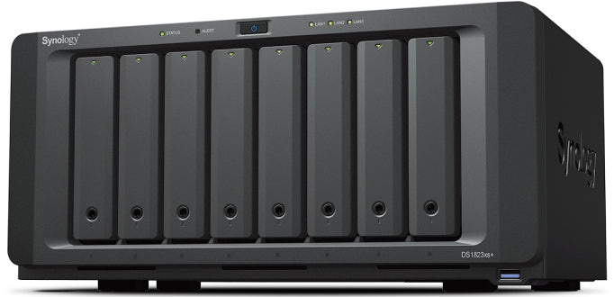 Synology DS1823xs+ – 8-Bay Tower NAS – AMD Ryzen V1780B, 8 GB RAM, 10GbE, DSM, für 2,5"/3,5"/M.2 HDD/SSD, SATA