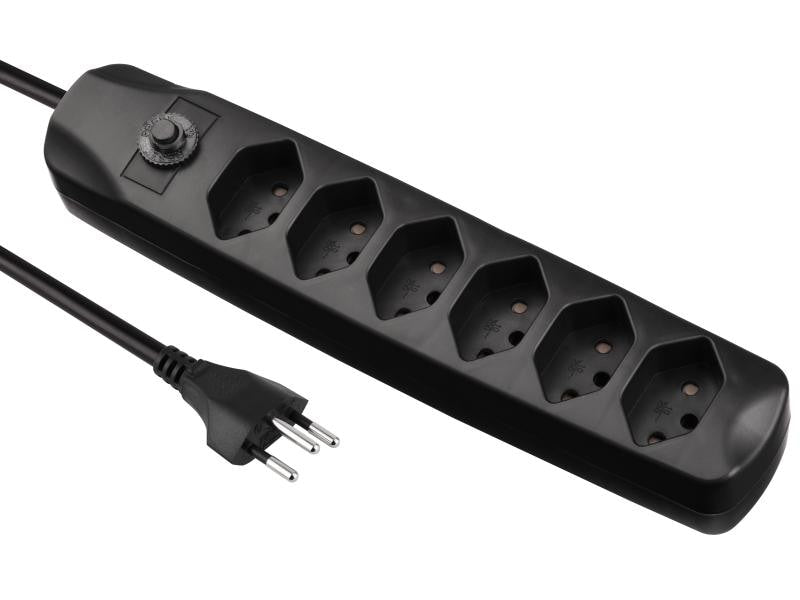 Furber. Standard Steckdosenleiste 6×T13, ohne Schalter, 1,5 m, Eingang T12 – schwarz