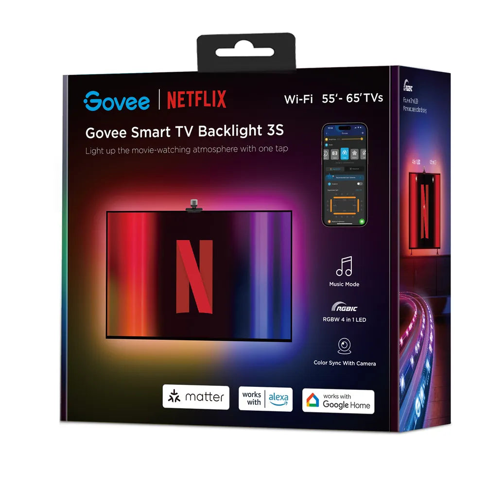 Govee Envisual H6098 TV-Backlight-Set – RGBIC, Wi‑Fi + Bluetooth – für 55–65" TVs – Schwarz