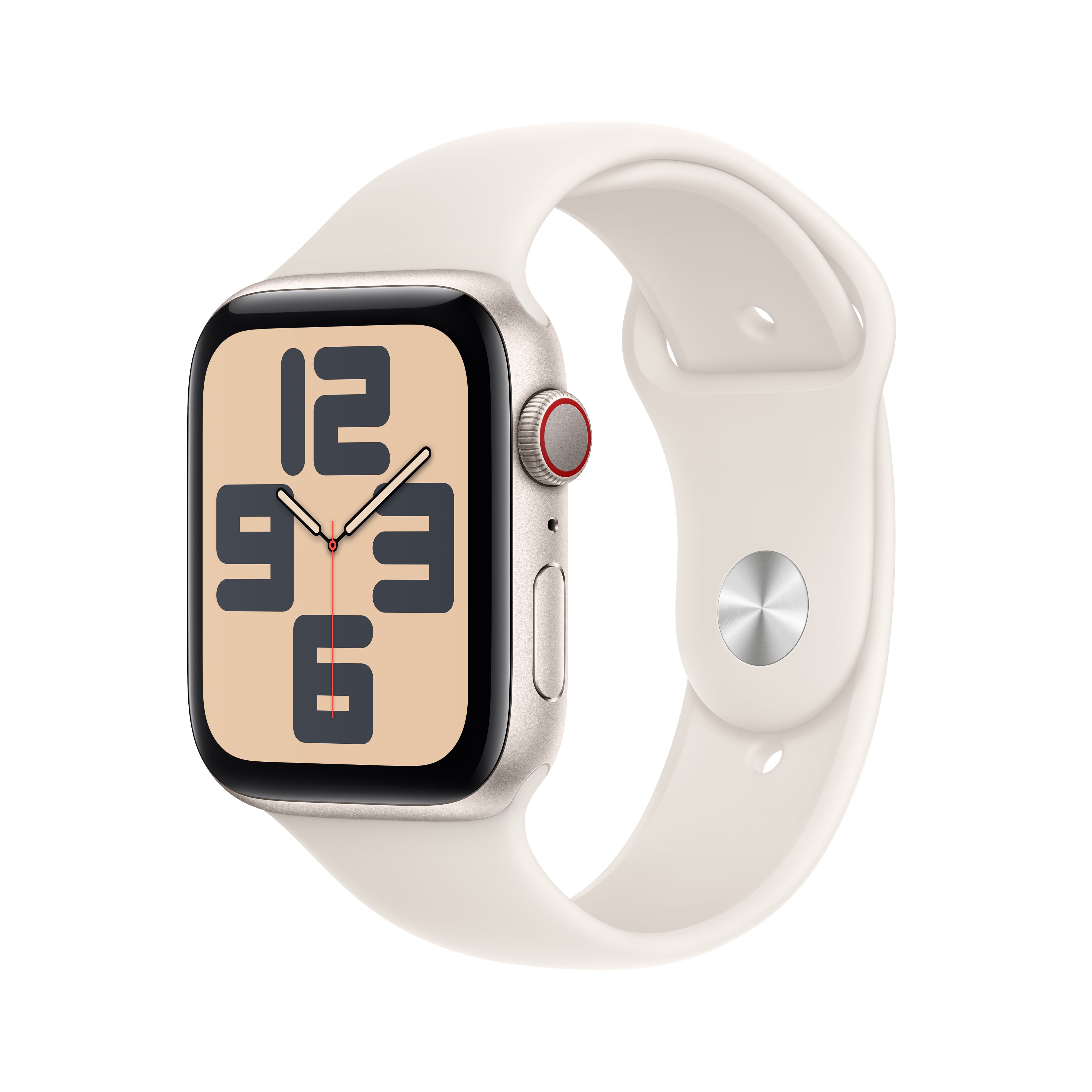 Apple Watch SE (2024) – Smartwatch – 44 mm, LTE, AMOLED, Ion-X Glas, 50 m, Starlight, Bandgrösse M/L