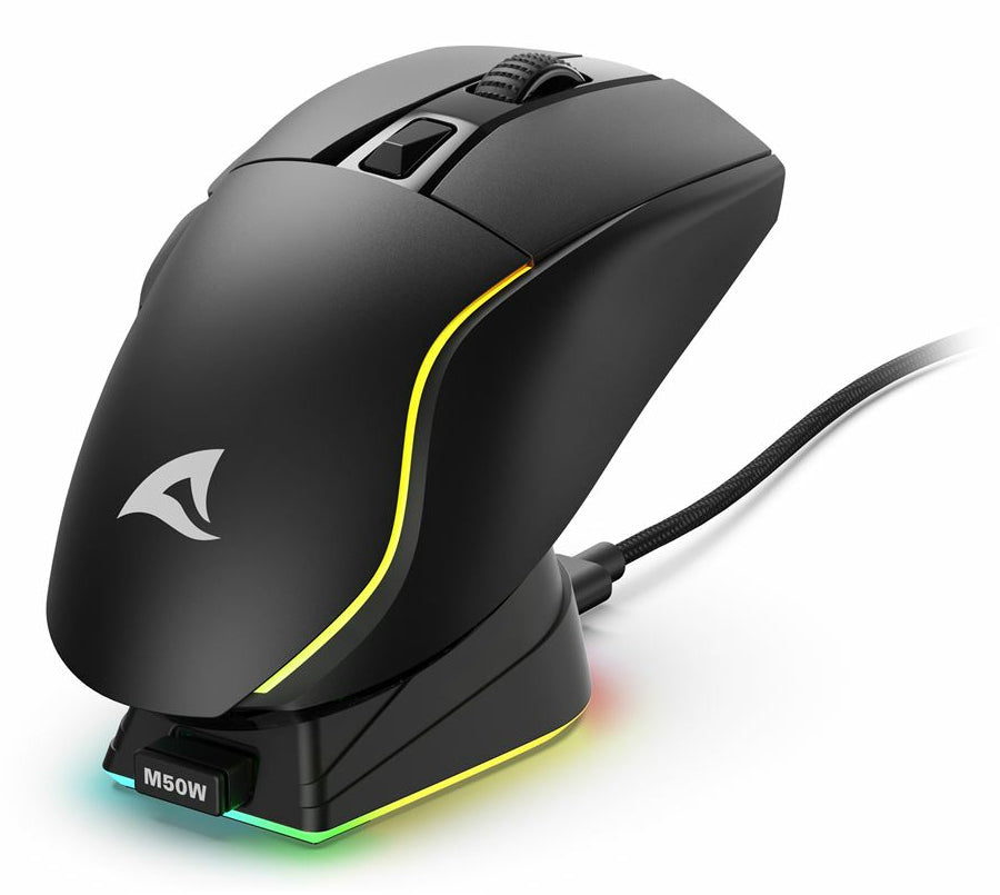 R-Go Tools Sharkoon SKILLER SGM50W – Gaming-Maus – Kabellos (2,4 GHz), 6400 DPI, RGB-Beleuchtung, Rechtshänder, Schwarz