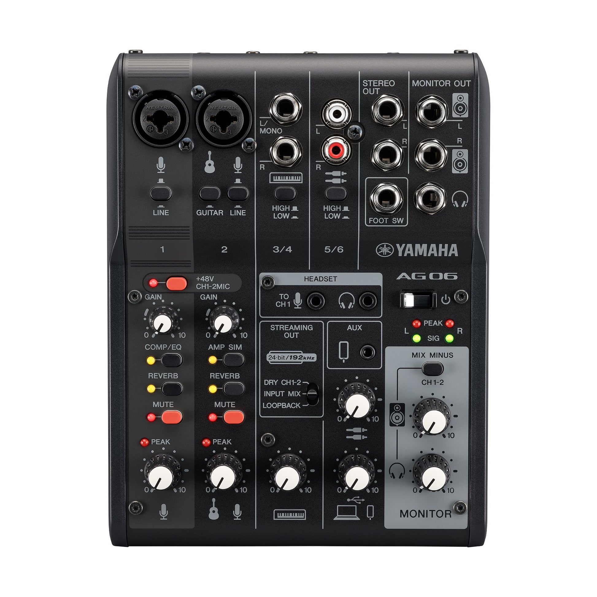 Yamaha AG06 MK2 – 6-Kanal Mixer, USB-Audio-Interface, integrierte Effektsektion, Schwarz