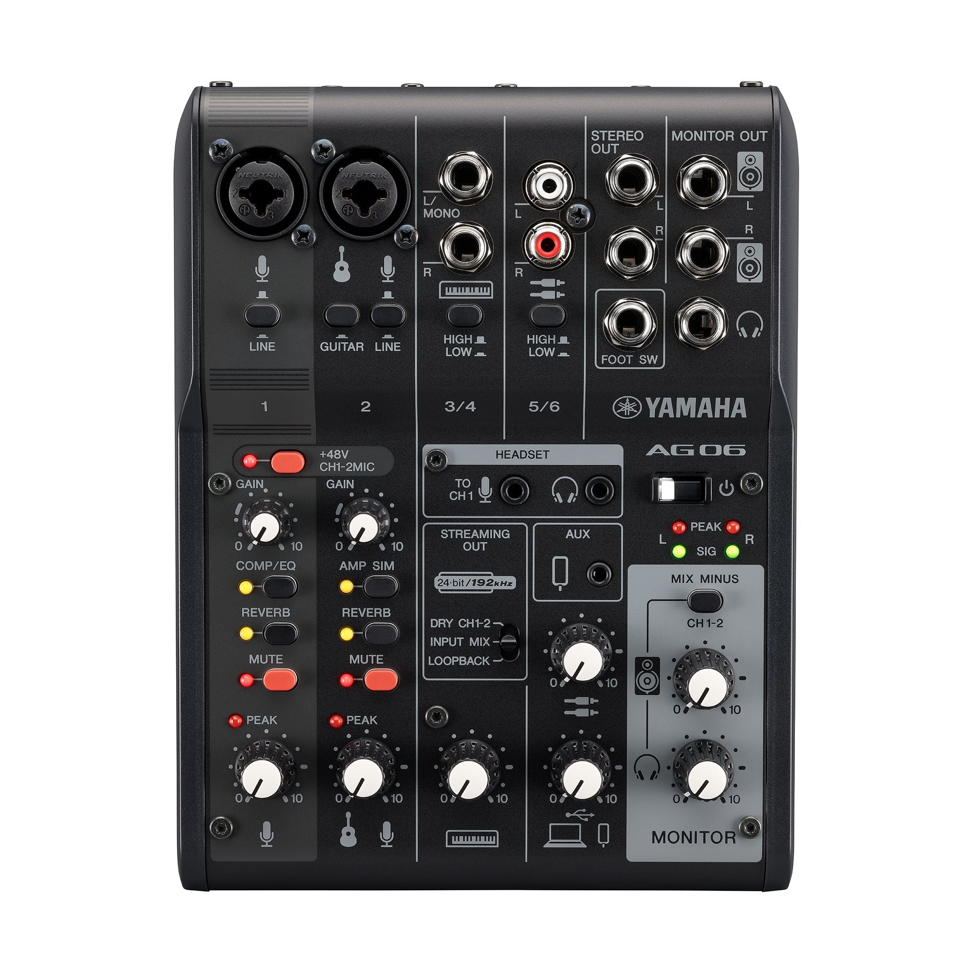 Yamaha AG06 MK2 – 6-Kanal Mixer, USB-Audio-Interface, integrierte Effektsektion, Schwarz