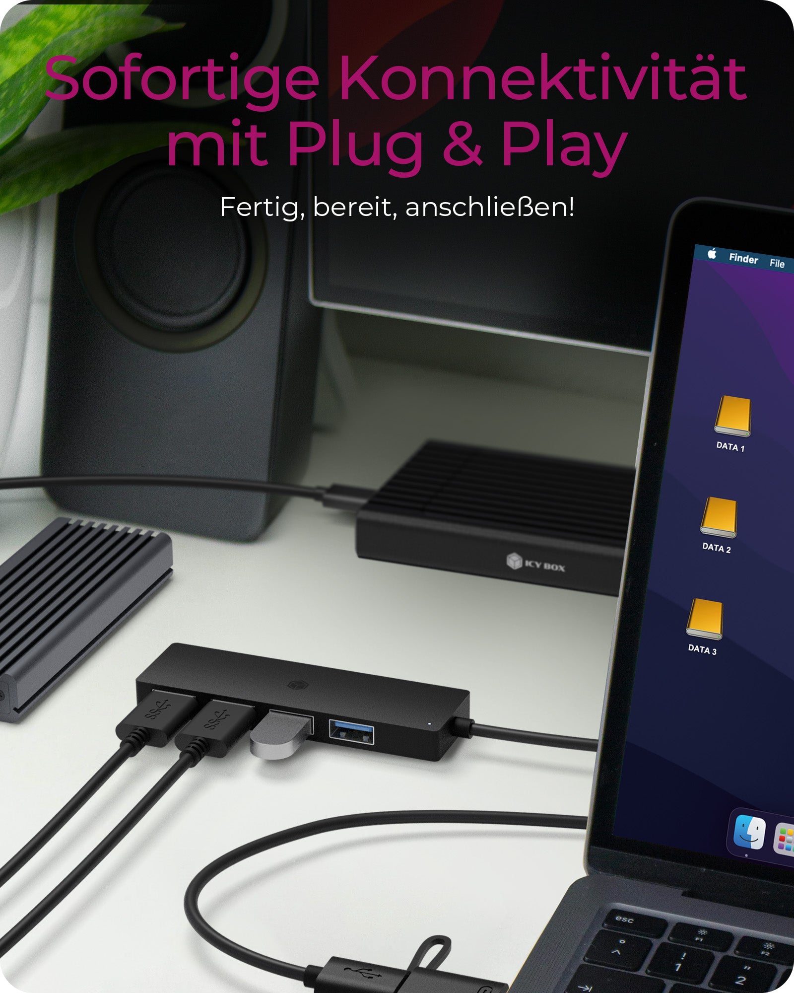 ICY BOX IBHUB1424 USB-Hub – USB-C, 4× USB-A, für Windows/Mac