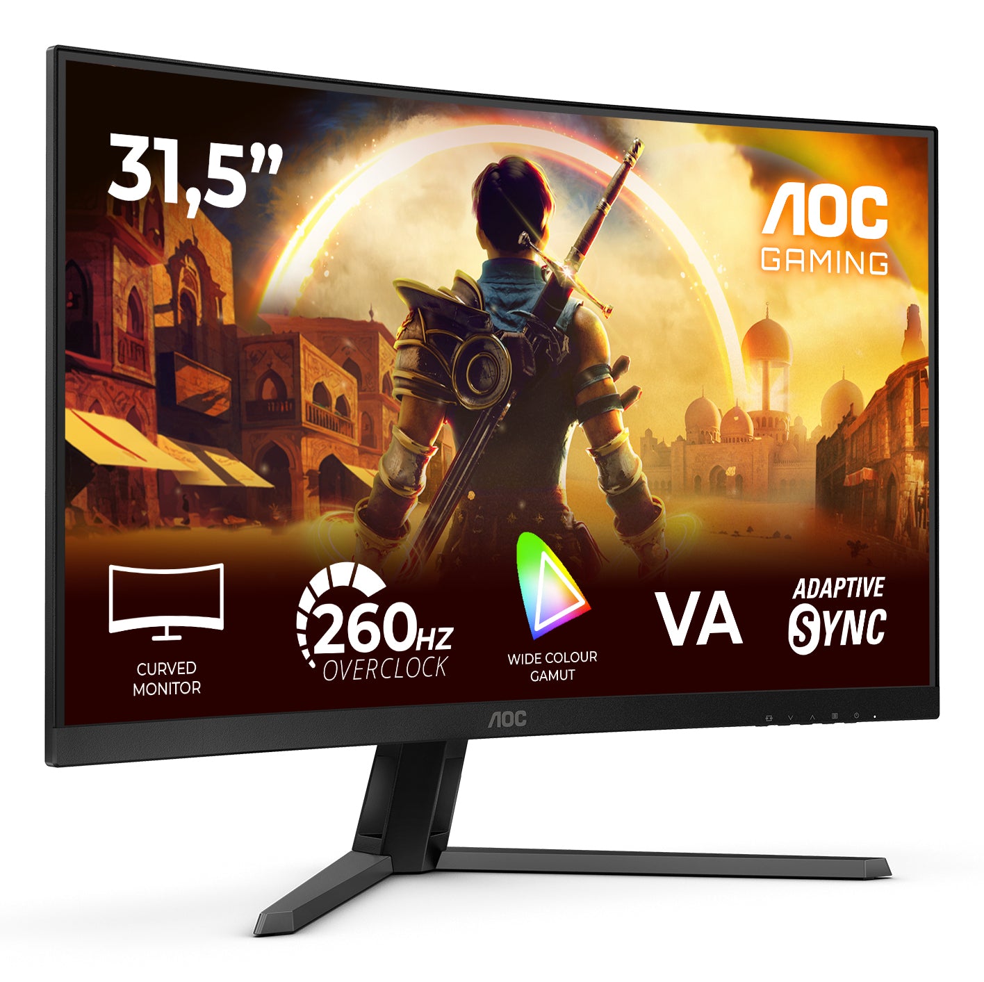 AOC C32G42ZE – Monitor, 31,5", VA, 260 Hz, Gebogen, Adaptive Sync, VESA 100 × 100, Schwarz