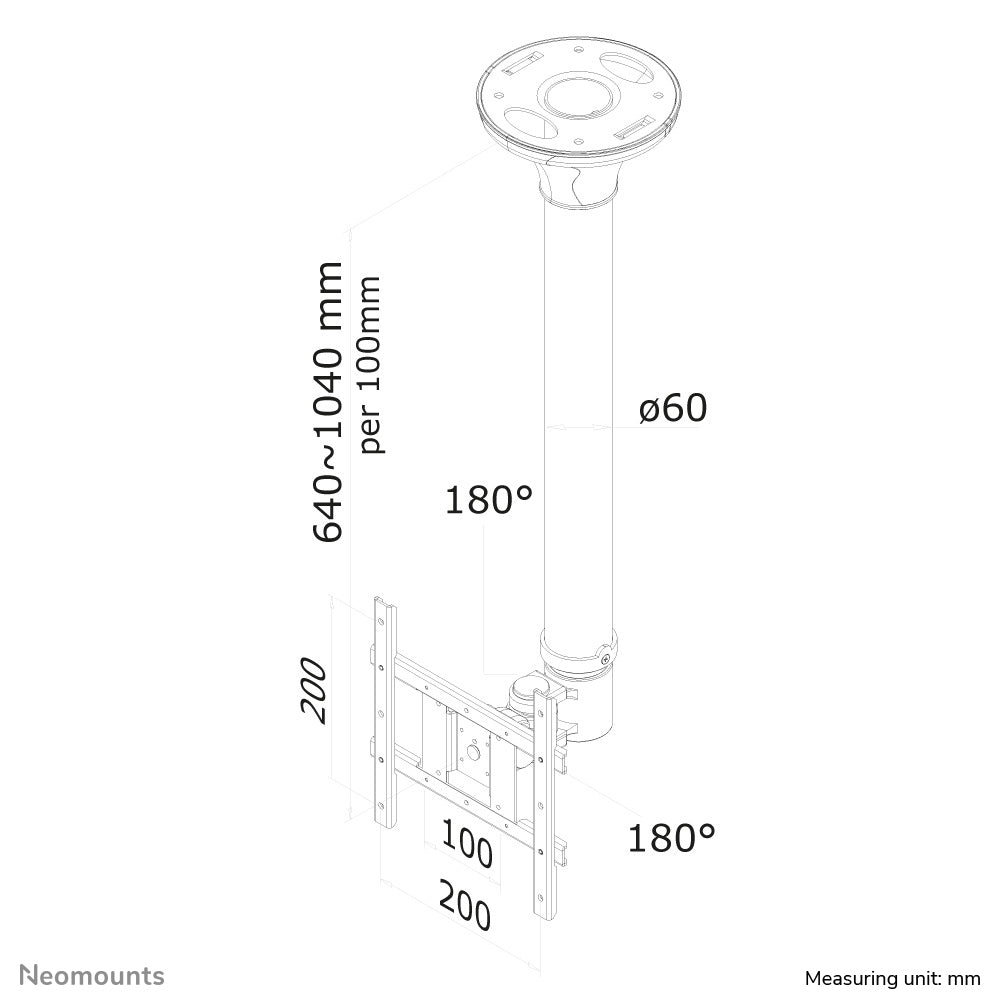 Neomounts FPMA-C200 – Deckenhalterung, Full-Motion, bis 40", VESA 75×75–200×200, bis 20 kg, höhenverstellbar