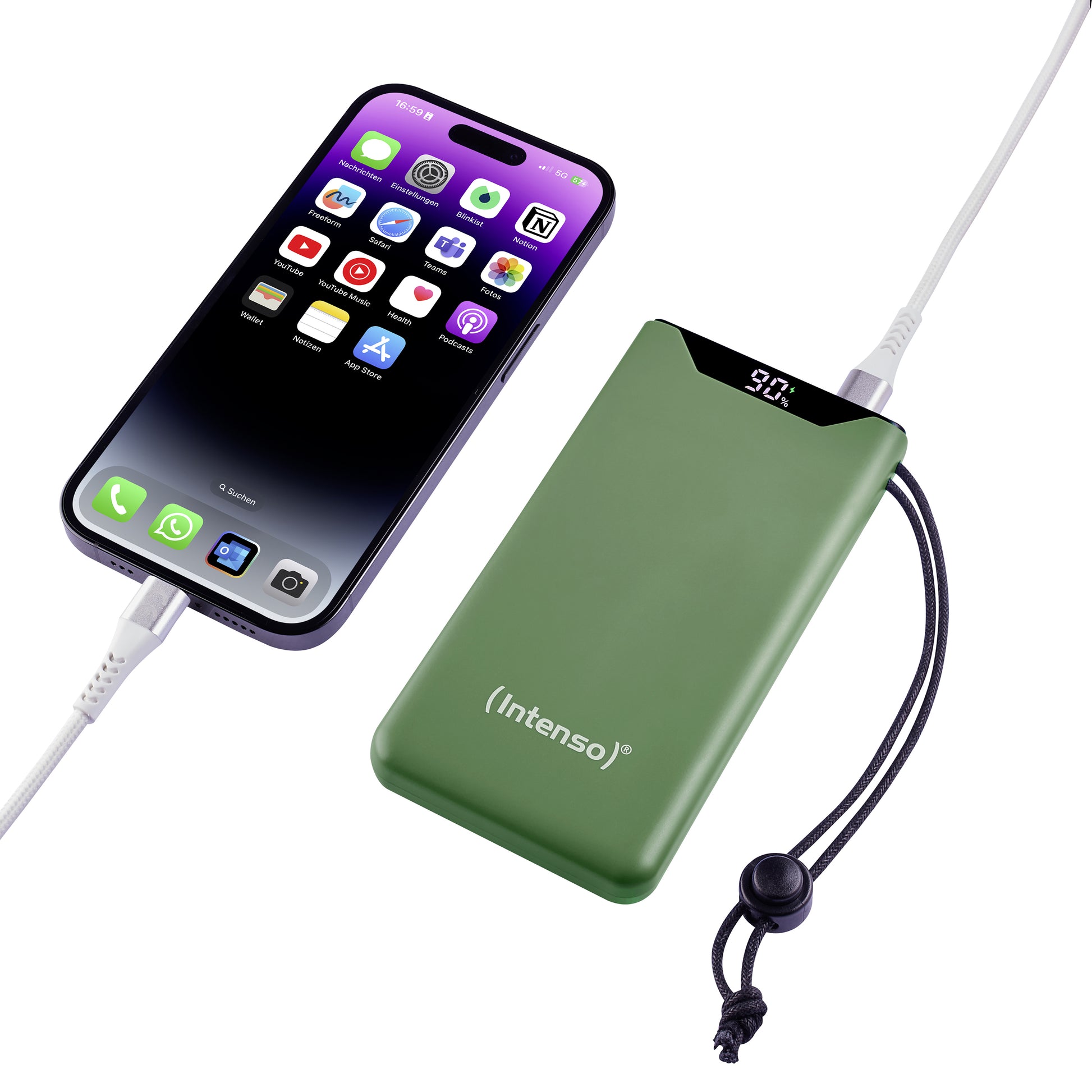 Intenso F10000 Powerbank 10'000 mAh – 20 W PD, 1× USB-C, 1× USB-A, grün