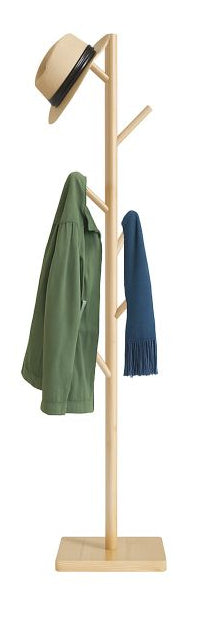 Relaxdays Garderobenständer – 8 Haken, Gummibaumholz/MDF, Braun/Hellbraun, 175 × 30 × 30 cm