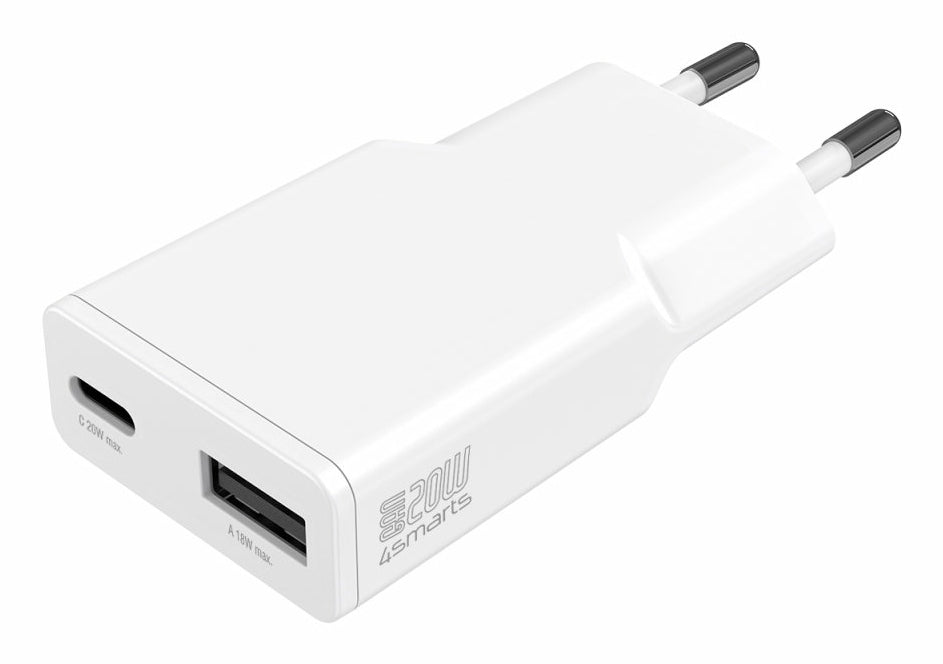 4smarts PDPlug Duos Slim USB-Ladegerät 20 W – USB-C×1, USB-A×1 – QC 3.0, GaN