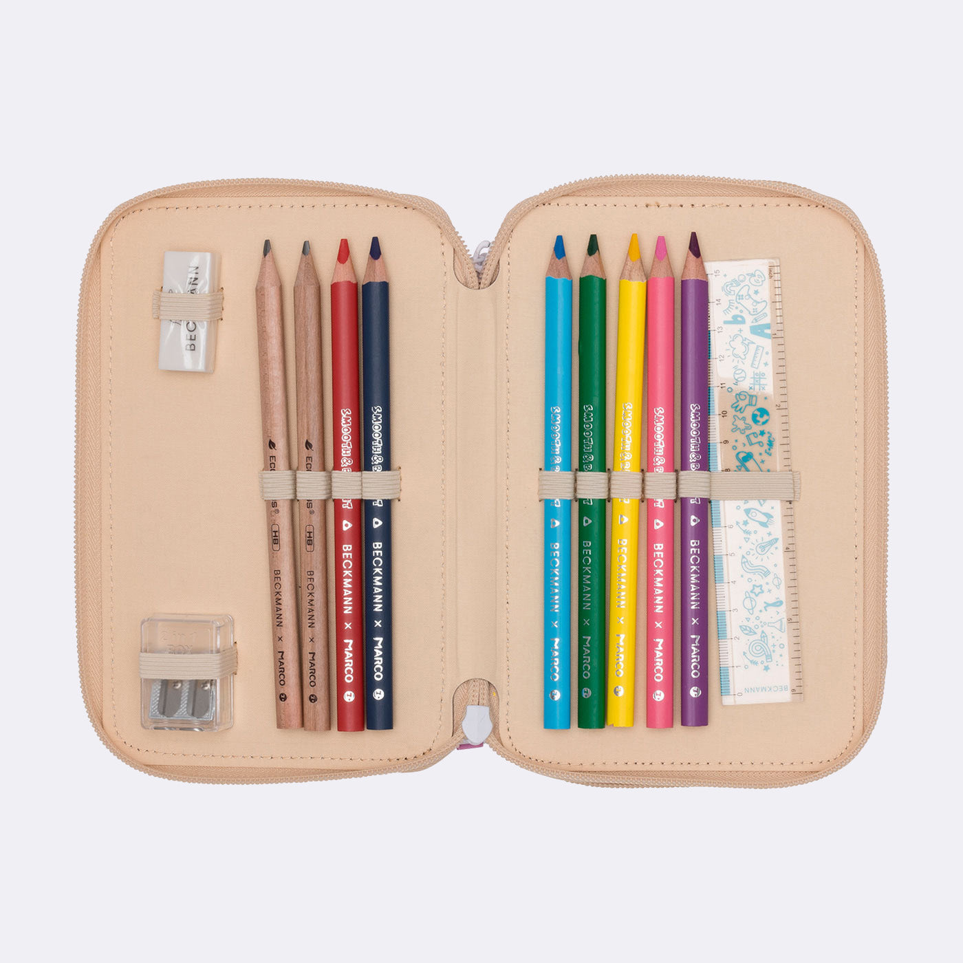 Beckmann Classic 1st Triple Etui, gefüllt – Yellow Heart – Kunststoff – 13 × 20,5 × 7 cm