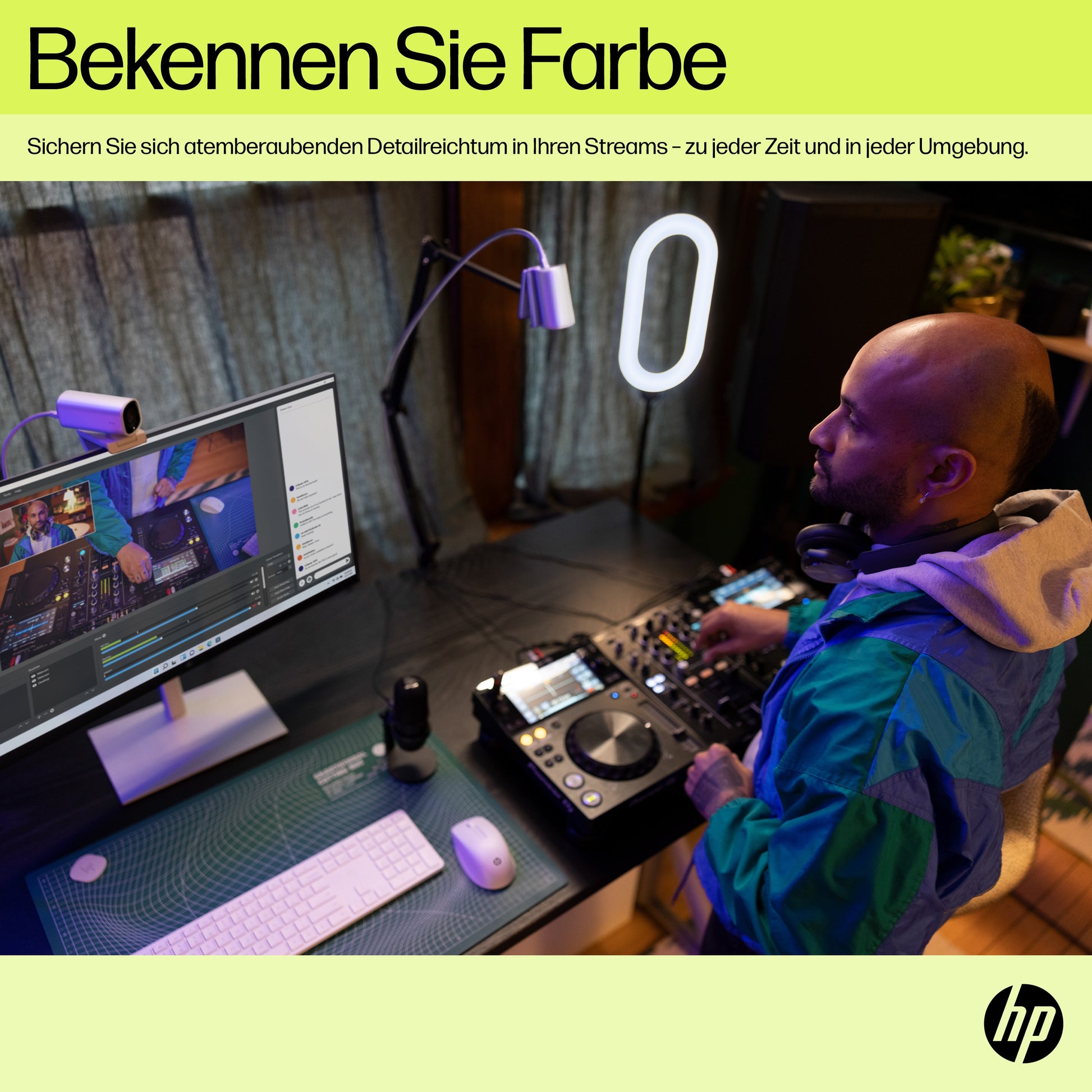 HP 960 – Webcam – 4K, bis 30 fps, USB‑A, Autofokus, 5× digitaler Zoom, Stereo-Mikrofon, Silber