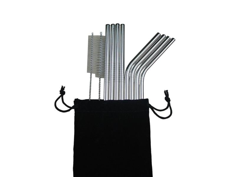 FTM Strohhalm-Set – 8er Set, 26,7 cm, Ø 0,6 cm, Edelstahl, 4 gerade/4 geknickt, inkl. 2 Reinigungsbürsten