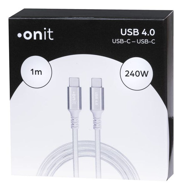 ONIT USB-C auf USB-C Kabel – USB4 40 Gbit/s – 1 m – PD 240 W – Textilmantel, Verstärkt – Weiss