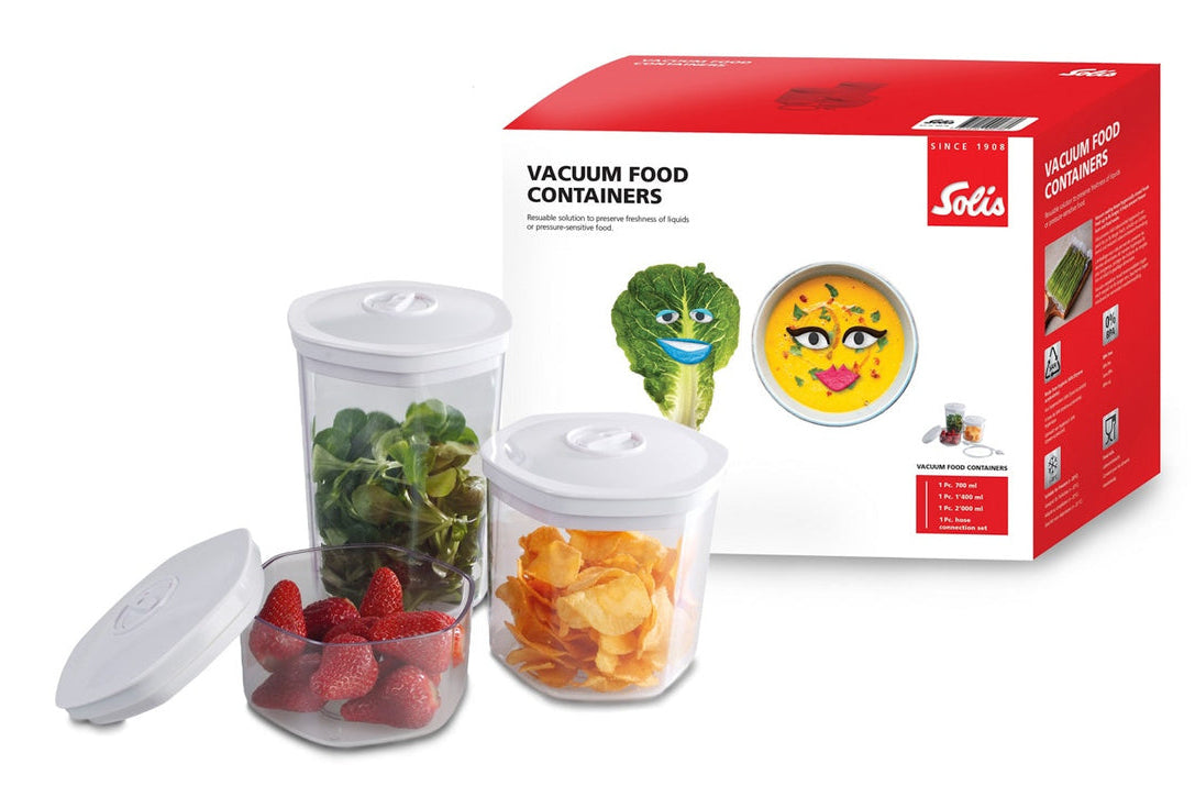 Solis Vakuumierbehälter – sechseckig – 700 ml, 1,4 l, 2 l – 3 Stk. – Transparent, Weiss