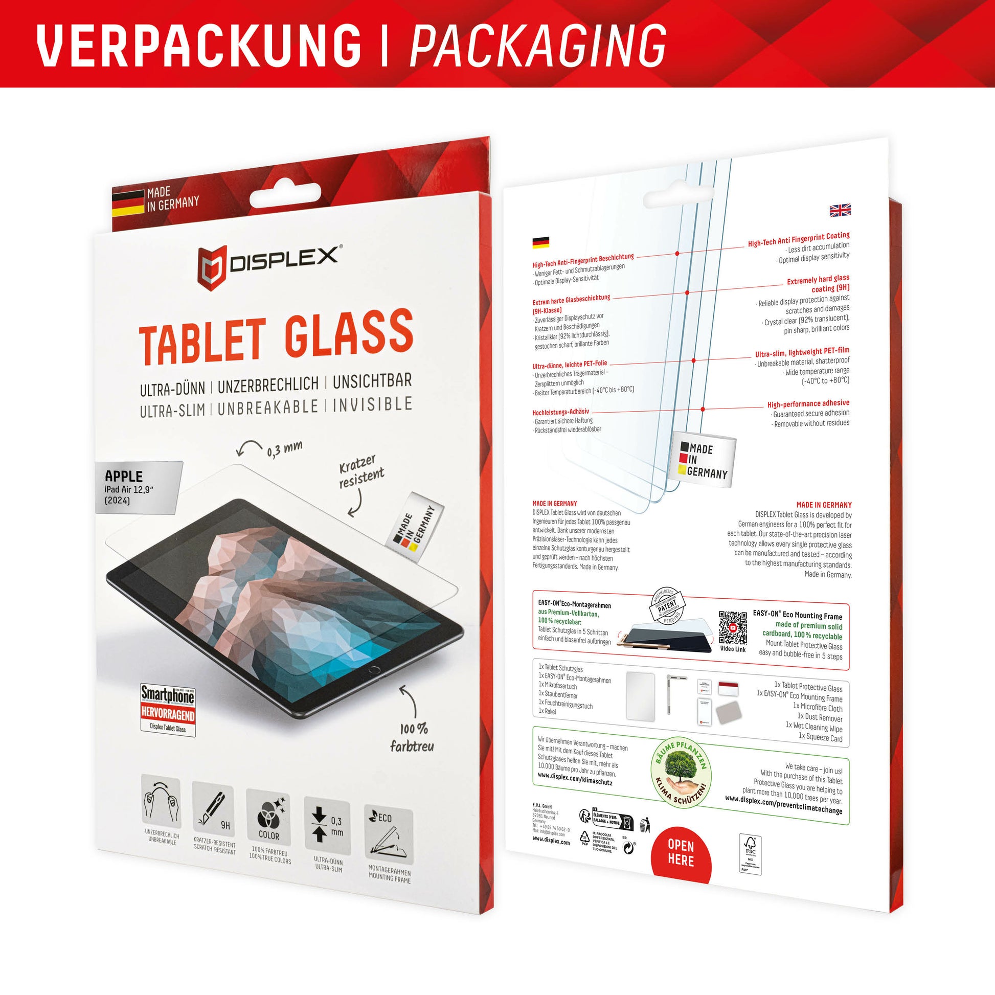 E.V.I. Panzerglas für iPad Air 13" (1. Gen.) – 9H, Anti-Fingerprint