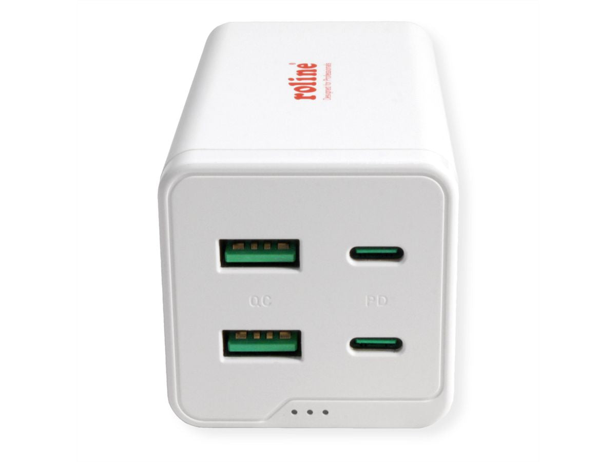 ROLINE USB-Ladegerät 120 W – USB-C×2, USB-A×2 – PD, QC 3.0 – EU-Stecker (Typ C) – Weiss