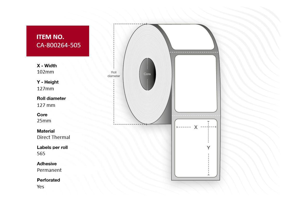 Capture Rollenetiketten, 102 mm × 127 mm, beschichtetes Thermopapier, permanent klebend, 565 Etiketten/Rolle, 12 Rollen