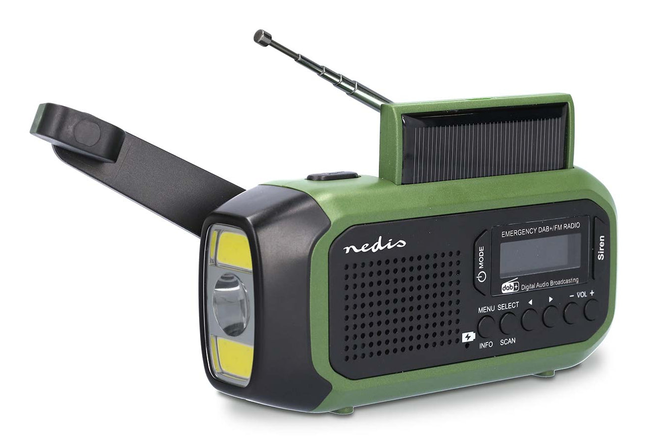 Nedis Notfallradio – Tragbares DAB+ Radio, UKW, 15 h Akku – Grün/Schwarz