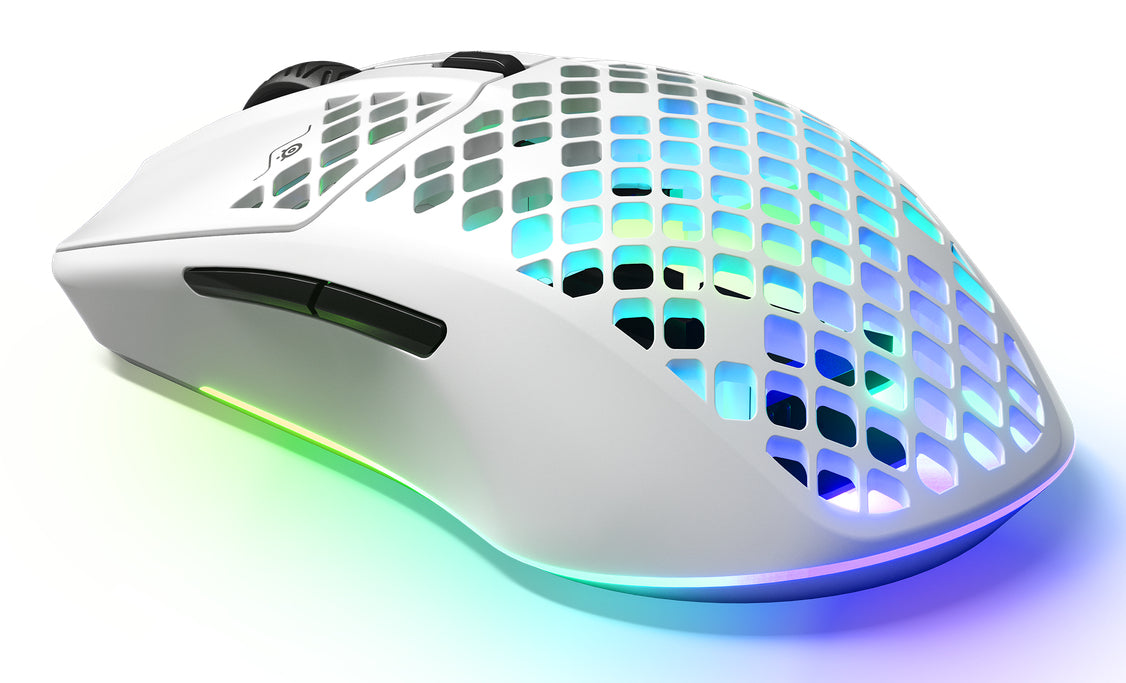 Steelseries Aerox 3 Gaming-Maus – kabellos, 1'000 Hz, 6 Tasten, für Rechtshänder, RGB-Beleuchtung, weiss