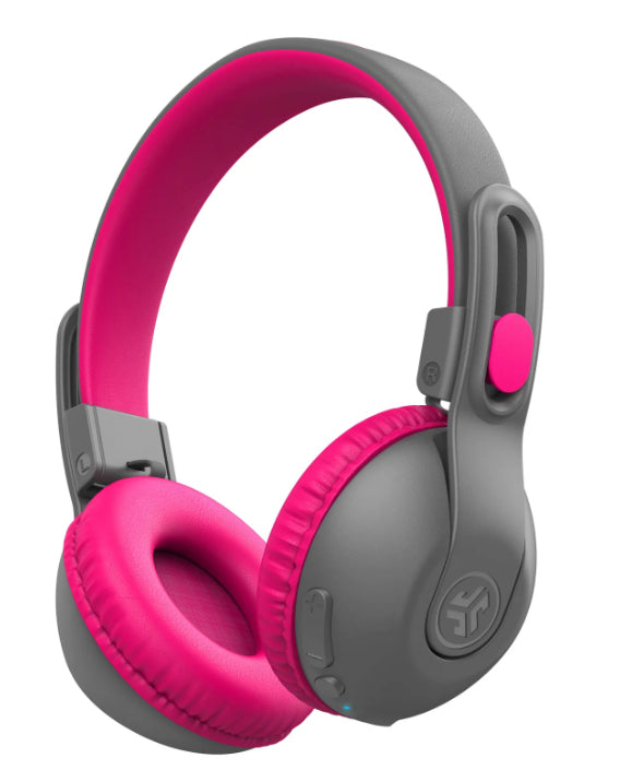 JLab JBuddies Studio2 Kinderkopfhörer – On-Ear, Kabel + BT, 85 dB Lautstärke-Limit, Grau/Pink