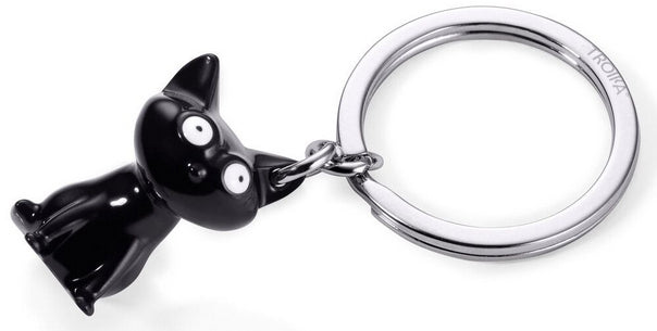 TROIKA Schlüsselanhänger Katze – Metall, Schwarz glänzend, 6er-Pack