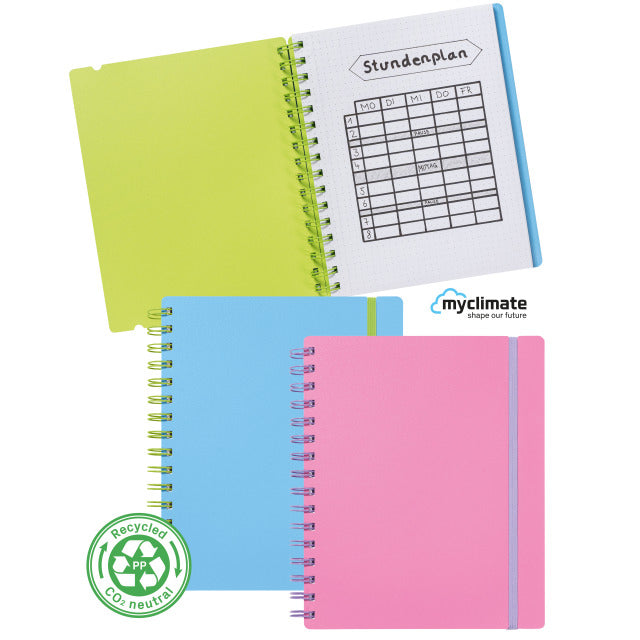 Kolma Collegeblock, Spiralbindung, Softcover, 100 Blatt, 2-fach gelocht, perforiert, 70 g/m² – Blau/Grün