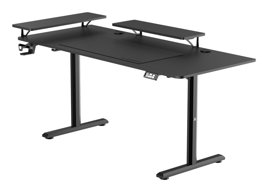 Ultradesk Highlander XXL Gaming-Tisch – 160 × 70 cm, elektrisch höhenverstellbar, schwarz, Stahl