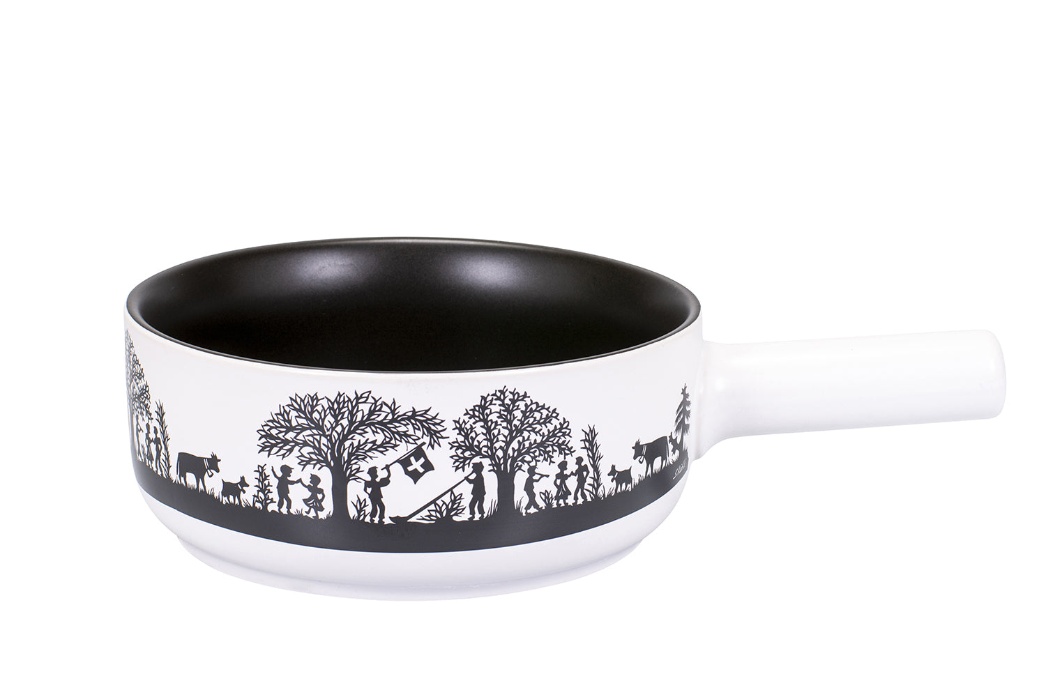 Kadastar Caquelon Bergchilbi E22 – Ø 22 cm, Steingut, für Käsefondue, Schwarz/Weiss