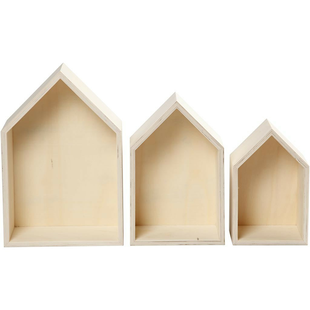 Creativ Company Wandhalterung Haus – Holz – Braun – 200 × 310 × 100 mm – 3 Stück