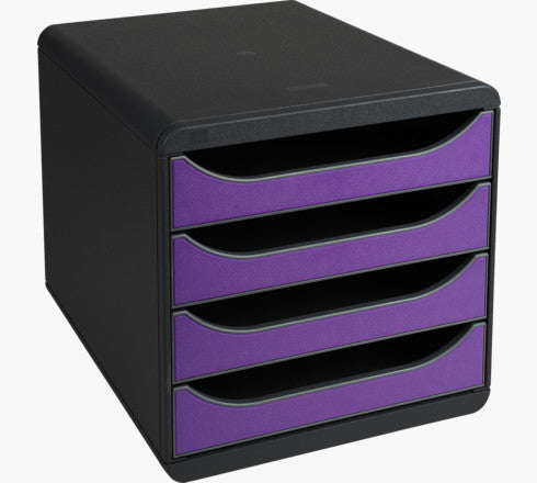 Exacompta Big-Box Schubladenelement – 4 Schubladen, für A4+, grau/violett, Polystyrol (PS)
